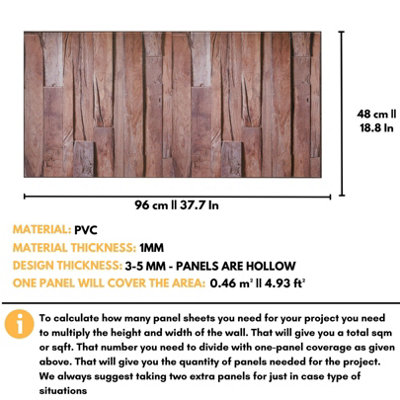 Faux Wood Wall Panels with Adhesive Included - Pack of 6 Sheets -Covering 29.76 ft²(2.76 m²) - Decorative Rustic Wood Pattern - 3