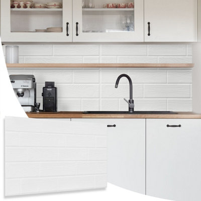 Faux Wood Wall Panels with Adhesive Included - Pack of 6 Sheets -Covering 29.76 ft²(2.76 m²) - Decorative White Wooden Design