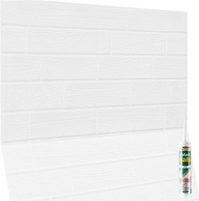 Faux Wood Wall Panels with Adhesive Included - Pack of 6 Sheets -Covering 29.76 ft²(2.76 m²) - Decorative White Wooden Design