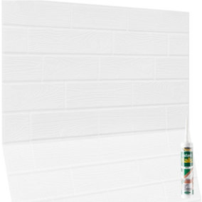 Faux Wood Wall Panels with Adhesive Included - Pack of 6 Sheets -Covering 29.76 ft²(2.76 m²) - Decorative White Wooden Design