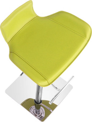 Favoloso Leather Kitchen Bar Stool, Chrome Footrest, Height Adjustable Swivel Gas Lift, Breakfast Bar & Home Barstool, Lime Green