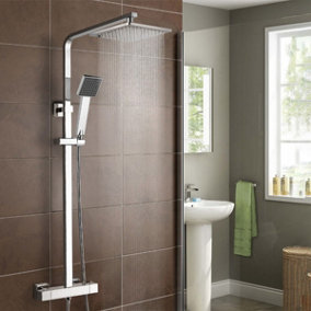 Fawley Square Thermostatic Exposed Mixer Shower Set Twin Head and Bar Kit