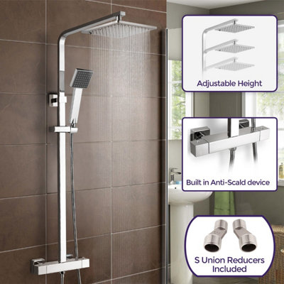 Fawley Square Thermostatic Exposed Mixer Shower Set Twin Head and Bar Kit