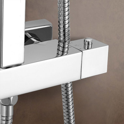 Fawley Square Thermostatic Exposed Mixer Shower Set Twin Head and Bar Kit - 5