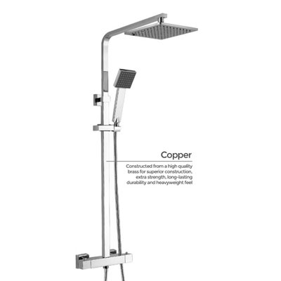 Fawley Square Thermostatic Exposed Mixer Shower Set Twin Head and Bar Kit - 8