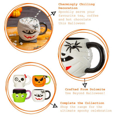 Fax Potato - Halloween Stoneware Mummy Spider Mugs - 750ml - Pack of 4