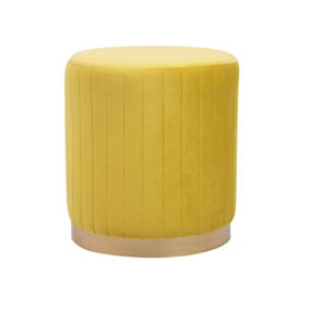 FAY Round Soft Velvet Stool, Cylindrical Footstool, Make Up Seat, Living Room Pouffe, Padded Lightweight Furniture, YELLOW