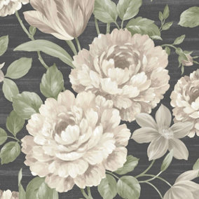 Fayre Floral Wallpaper Cream / Black Muriva 194302