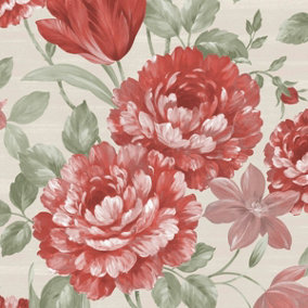 Fayre Floral Wallpaper Red / Cream Muriva 194303