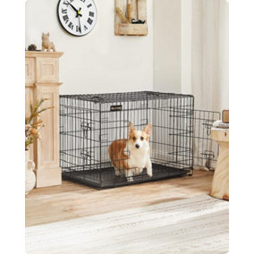 FEANDREA 36 Dog Puppy Cage Foldable Metal Pet Carrier 2 Doors with Tray PPD36H