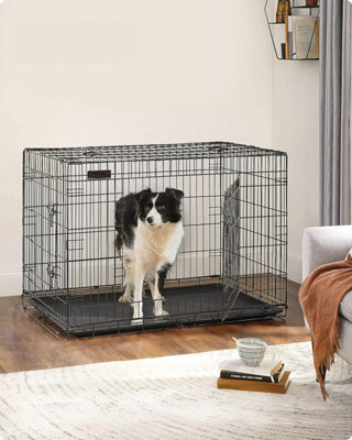 FEANDREA 42 Dog Puppy Cage Foldable Metal Pet Carrier 2 Doors with Tray ...