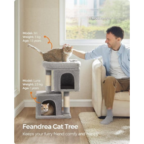 Feandrea Cat Activities Centre, Cat Tree Tower, Small, Light Grey Cat Condo for Small Cats, Perch, Caves, Scratching Post