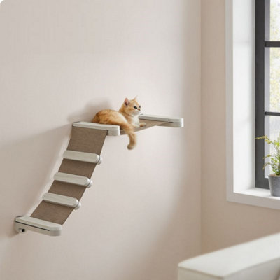 Feandrea Cat Climbing Hammock Wall Mounted Cat Bed with Stairs Floating Cat Perch Replaceable Washable Easy Maintenance DIY at B Q
