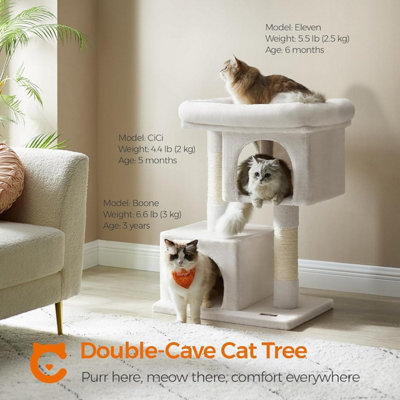 Feandrea Cat Condo Tree Tower L Cat Tower for Big Cats Perch for Large Cats 2 Cat Caves Scratching Post Cream White DIY at B Q