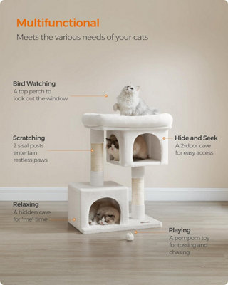 Feandrea Cat Condo Tree Tower L Cat Tower for Big Cats Perch for Large Cats 2 Cat Caves Scratching Post Cream White DIY at B Q