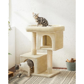Feandrea Cat Tower, Cat Tree, L, Deluxe Cat Condo, Spacious Cat Perch, Dual Cat Hideaways, Scratching Post, Beige