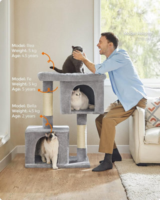 Feandrea Cat Tower XL Cat Condo 2 Cat Caves Large Cat Perch Scratching Post Suitable for Extra Large Cats Light Grey DIY at B Q