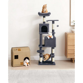 Feandrea Cat Tree, 155 cm Cat Tower for Indoor Cats, Plush Multi-Level Cat Condo with 5 Scratching Posts, 2 Caves, Hammock