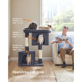 Feandrea Cat Tree, Cat Tower, XL, Cozy Cat Condo for Big Felines, Spacious Perch, Dual Caves, Scratching Post, Smoky Grey