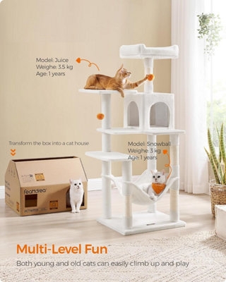 Feandrea Cat Tree Cozy Kitty Corner Cat Tower Cat Condo Feline Mansion Cream White DIY at B Q