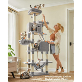 Feandrea Cat Tree, Extra Tall Cat Furniture, Large Cat Condo, Cat Tower with Scratching Posts and Ramp, Multi-Tier, Light Grey