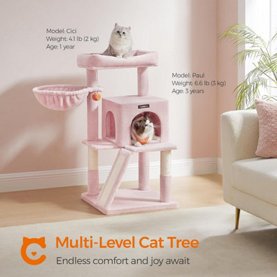 Feandrea Cat Tree for Indoor Cats, XL Perch, 2-Door Cave, Scratch Ramp ...