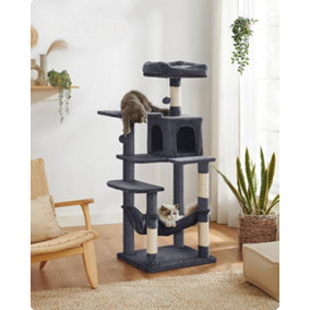 Feandrea Cat Tree, Kitty Tower for Indoor Felines, Multi-Tier Feline Tall Condo, Scratching Posts, Hammock, Smoky Grey