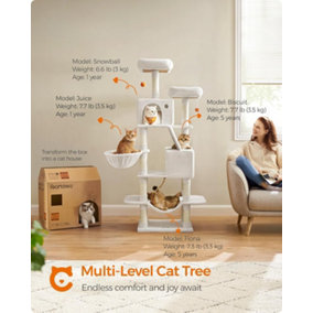 Feandrea Cat Tree, Multi-Level Cat Tower, with Scratching Posts & Ramp, Plush Cat Condo for Indoor Cats, Cream White