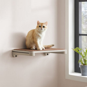 Feandrea Clickat Cat Shelf Wall-Mounted, Cat Wall Shelf, Cat Wall Furniture, Replaceable Washable Felt Pad, Oatmeal & Coffee Brown