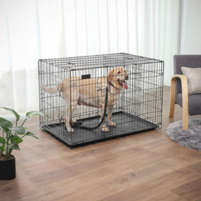 FEANDREA Dog Cage, Dog Crate with 2 Doors, 122 x 74.5 x 80.5 cm, Black PPD48BK