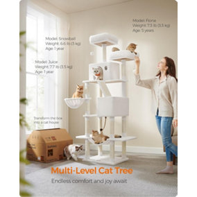 Feandrea Extra Large Cat Tower, Cat Activities Center with Scratching Posts and Ramp, Multi-Level Plush Cat Condo, Cream White
