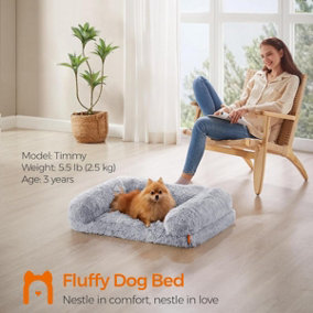 Feandrea FluffyHug Dog Bed, Medium Dog Sofa Bed, Egg Crate Foam Pet Bed with Removable Washable Cover, Grey Ombré