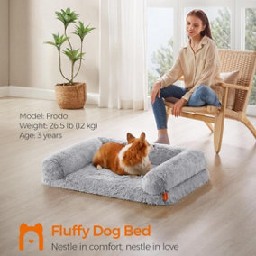 Feandrea FluffyHug Dog Couch, Spacious Bed for Mid-sized Pets, Eggshell Foam Mattress with Removable Cover, Grey Ombré
