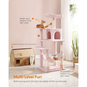 Feandrea Jelly Pink Paws Haven, Tower for Cats, Multi-Level Plush Condo with 4 Scratching Posts, Hammock, Pompoms
