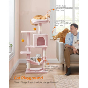 Feandrea Kitty Citadel, Cat Fortress for Indoor Felines, Multi-Level Cat Condo with Scratch Posts, Hammock, Jelly Pink
