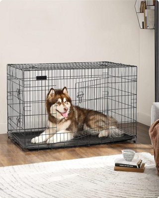 FEANDREA XXL 48 Dog Puppy Cage Foldable Metal Pet Carrier 2 Doors with Tray Black PPD48H