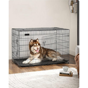 FEANDREA XXL 48 Dog Puppy Cage Foldable Metal Pet Carrier 2 Doors with Tray Black PPD48H