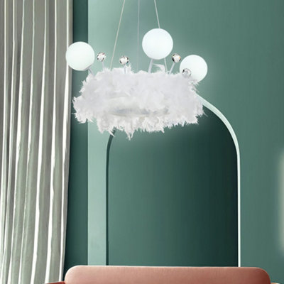 Feather Chandelier LED Pendant Light with Crystal Balls in White Light