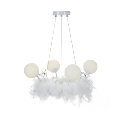 Feather Chandelier LED Pendant Light with Crystal Balls in White Light