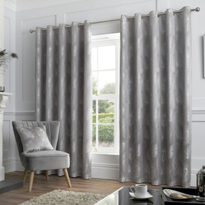 Feather Metallic Feather Jacquard Pair of Eyelet Curtains