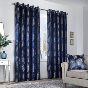 Feather Metallic Feather Jacquard Pair of Eyelet Curtains