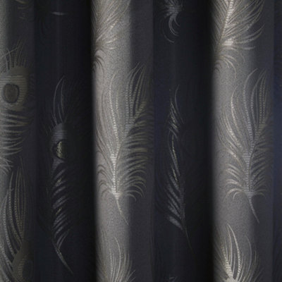 Feather Metallic Feather Jacquard Pair of Eyelet Curtains