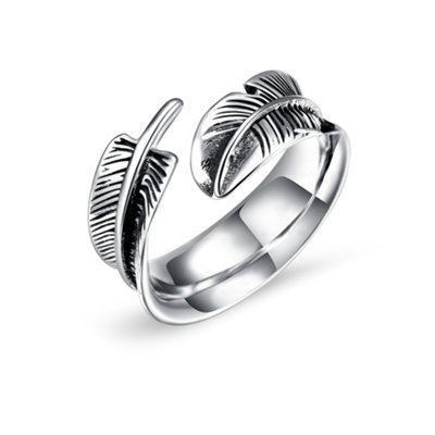 Feather Shaped Titanium Steel Opening Ring Men Fashion Finger Jewelry (8)
