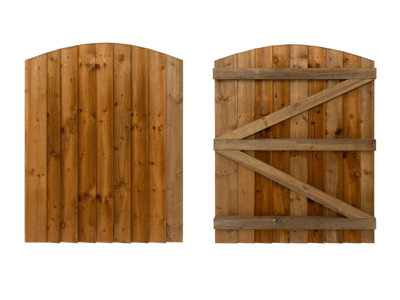 Featheredge arch top , Wooden garden and side gate (v3)(H-1200, W-1025, brown finish)