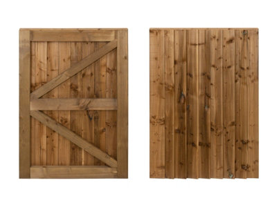 Featheredge wooden garden and side gate, fully framed and capped (v2)(H-1200, W-1025, brown finish)