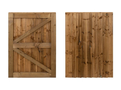 Featheredge wooden garden and side gate, fully framed and capped (v2)(H-1200, W-1125, brown finish)