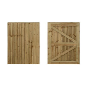 Featheredge wooden garden and side gate, fully framed and capped (v2)(H-1200, W-1325, natural (light green) finish)