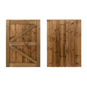 Featheredge wooden garden and side gate, fully framed and capped (v2)(H-1200, W-1350, brown finish)