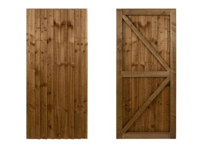 Featheredge wooden garden and side gate, fully framed and capped (v2)(H-1500, W-1075, brown finish)