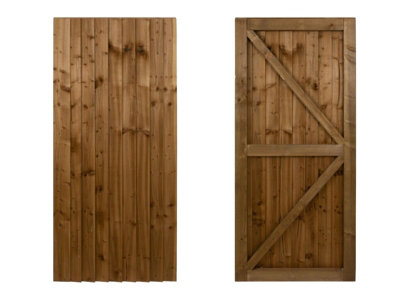 Featheredge wooden garden and side gate, fully framed and capped (v2)(H-1500, W-1175, brown finish)